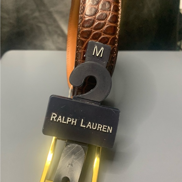 Ralph Lauren Leather Croc Brown Gold Buckle Belt M NWT - Picture 3 of 8